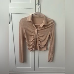 Women’s Ruched Ruffle Button Down Blouse Slim Fit Size: Medium Brand:SAFRISIOR